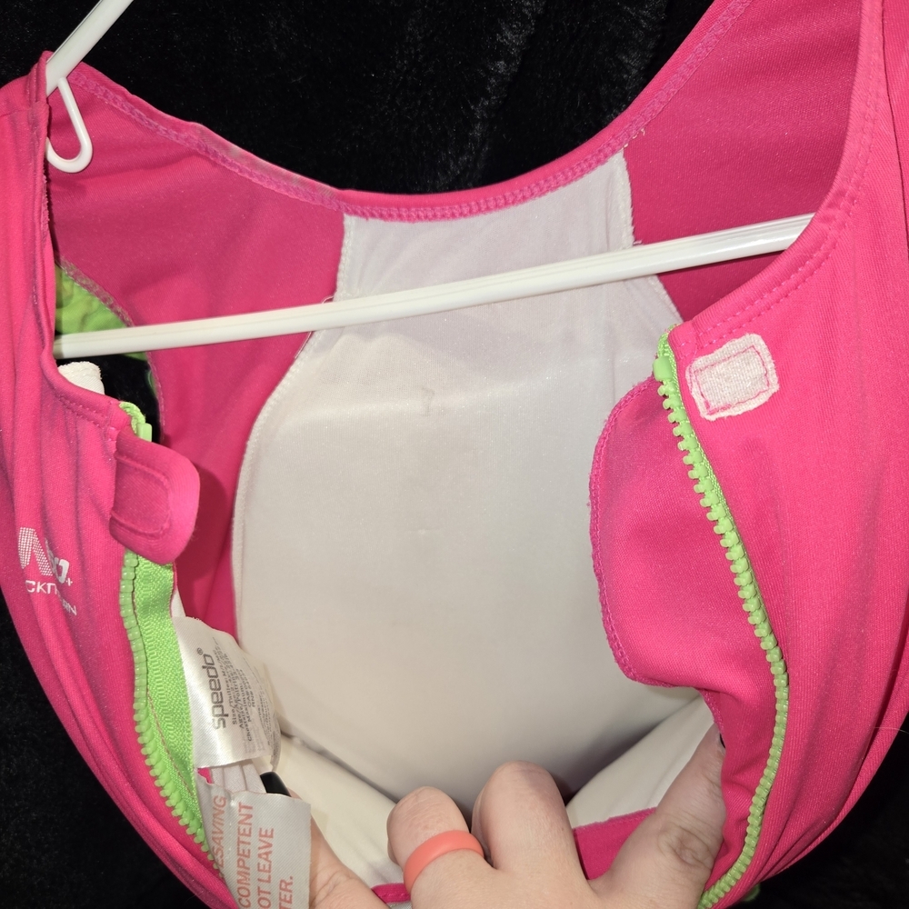Speedo Kids One Piece Swimsuit - Vibrant Pink with Lime Accents - Picture 3 of 5